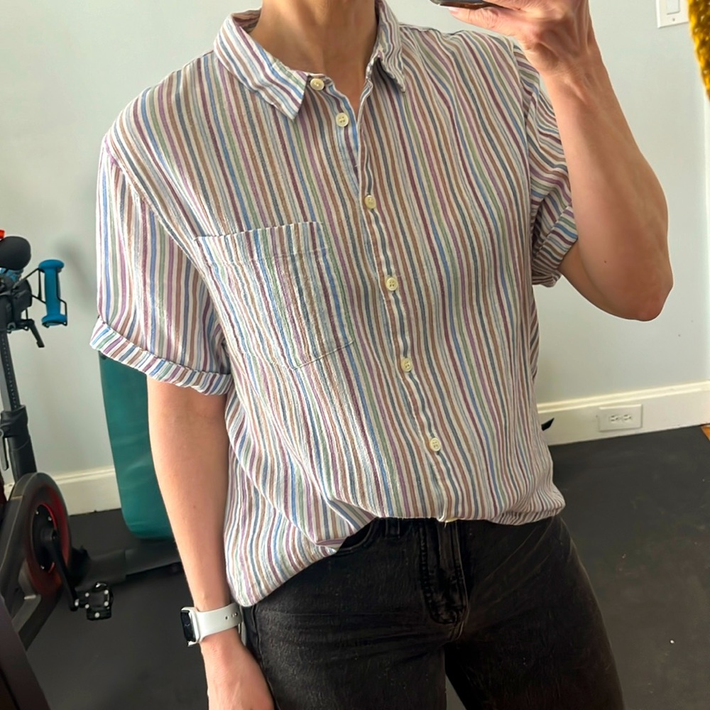 striped Madewell cotton gauze button-up